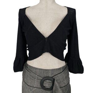 arden b black cropped flounce cardigan